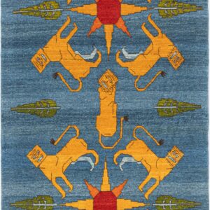9 Lions Surrounding 2 Suns on Blue Carpet