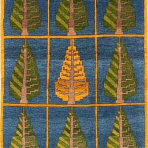 9 Cypress Trees with Yellow on Blue Carpet