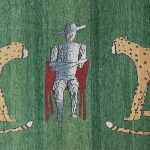 Two Cheetahs with Man in the Middle Green Carpet