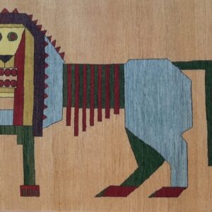 Lion Caged on Tan Carpet