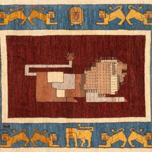 Lion on Red Surrounded by Lions on Blue Carpet