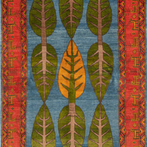 Green and Yellow Cypress Trees on Blue and Red Carpet