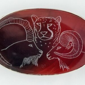 Cheetah, Ibex, Urial Wild Sheep Engraving - Red