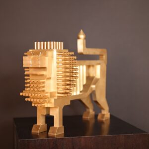 Defiant Persian Lion in Brass